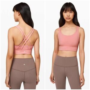 Lululemon Energy Bra Long Line Peach Pink Size 4 Strappy Back Yoga Gym Run
